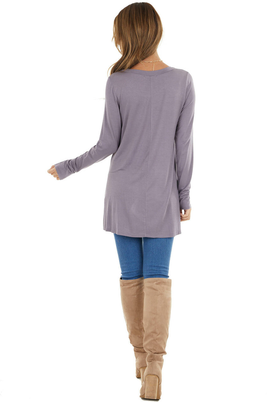Lavender Knit Long Sleeve Top with Hem Twist Detail