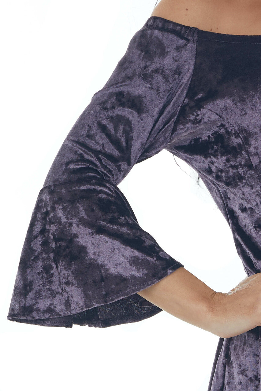 Violet Velvet Half Flare Sleeve Short Dress