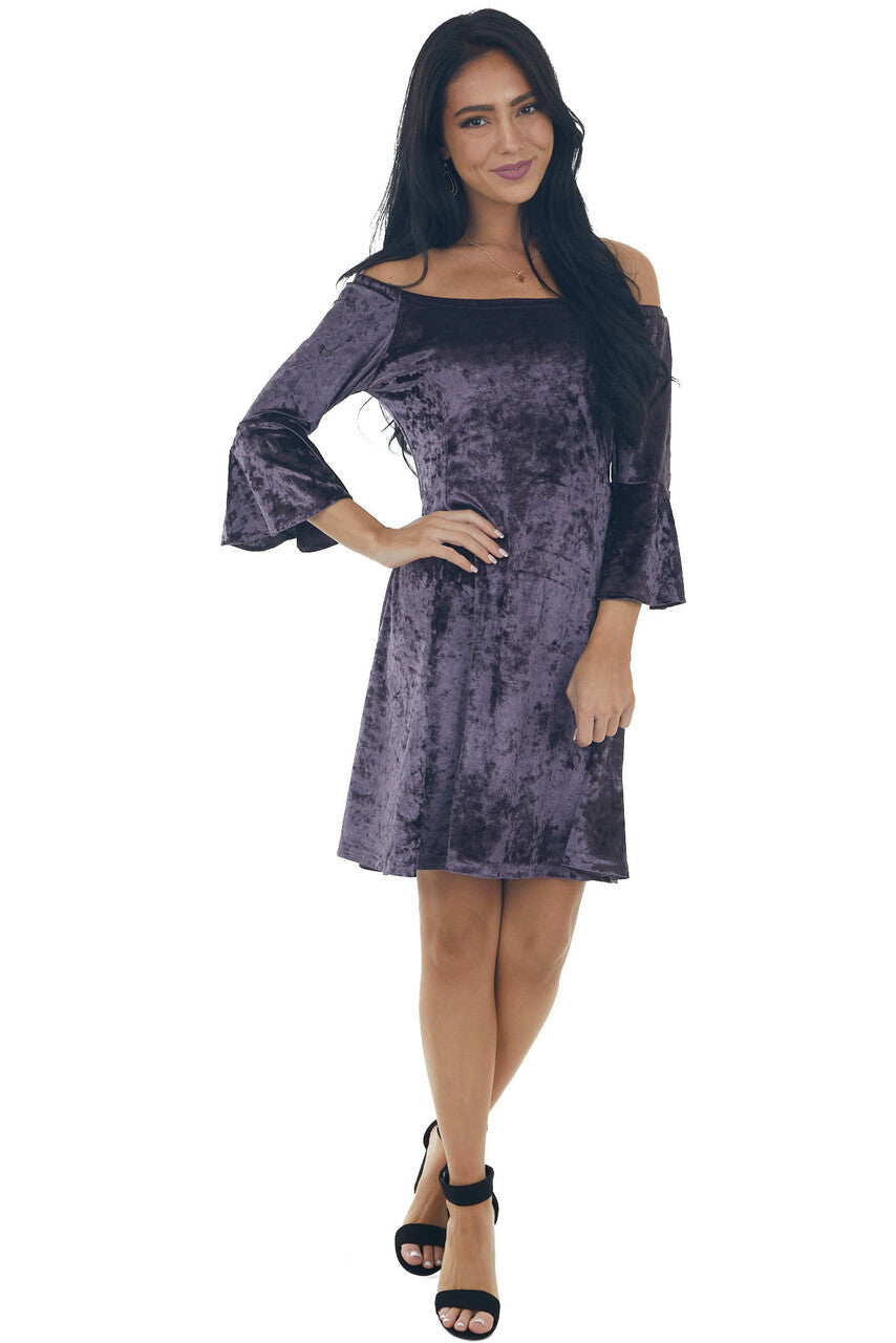 Violet Velvet Half Flare Sleeve Short Dress