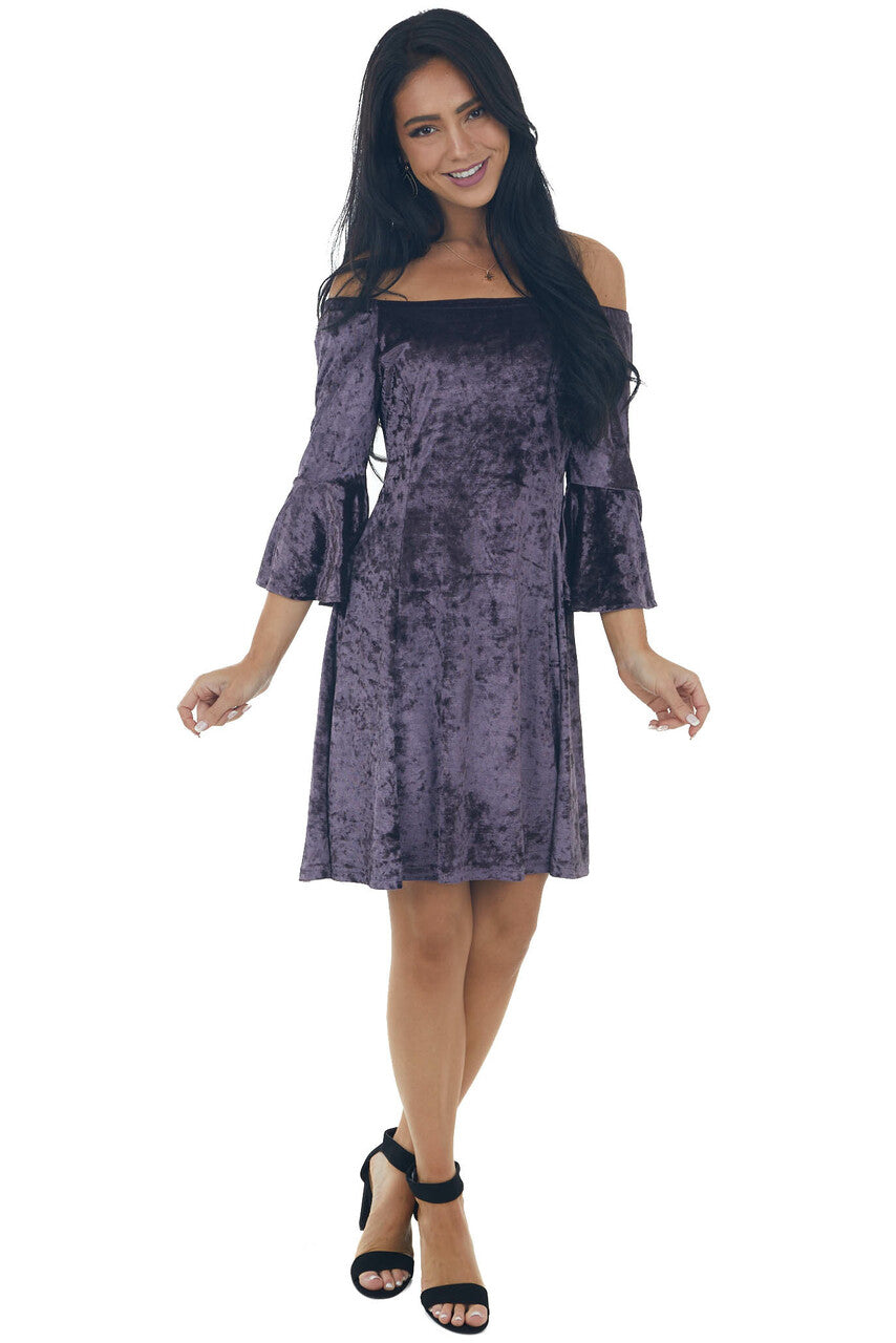 Violet Velvet Half Flare Sleeve Short Dress