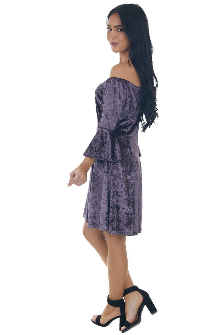 Violet Velvet Half Flare Sleeve Short Dress