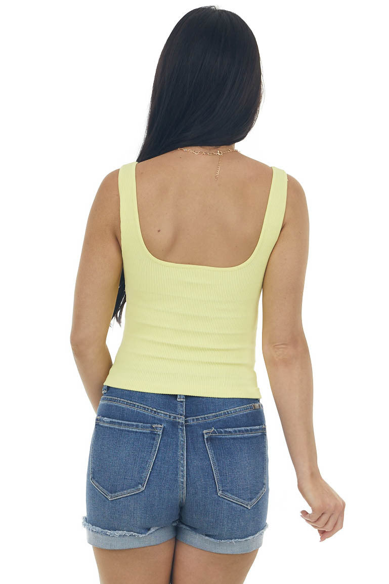 Lemon Ribbed Square Neck Crop Tank
