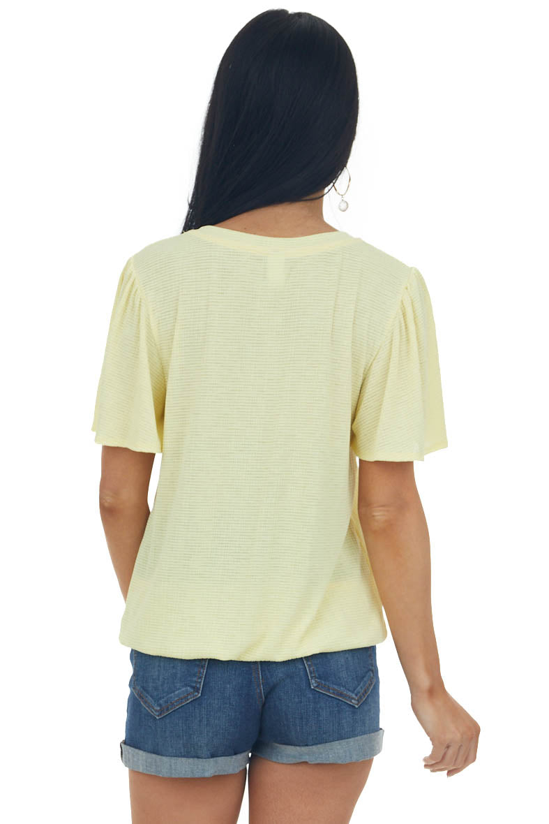 Lemon Textured Flutter Sleeve Elastic Hem Top