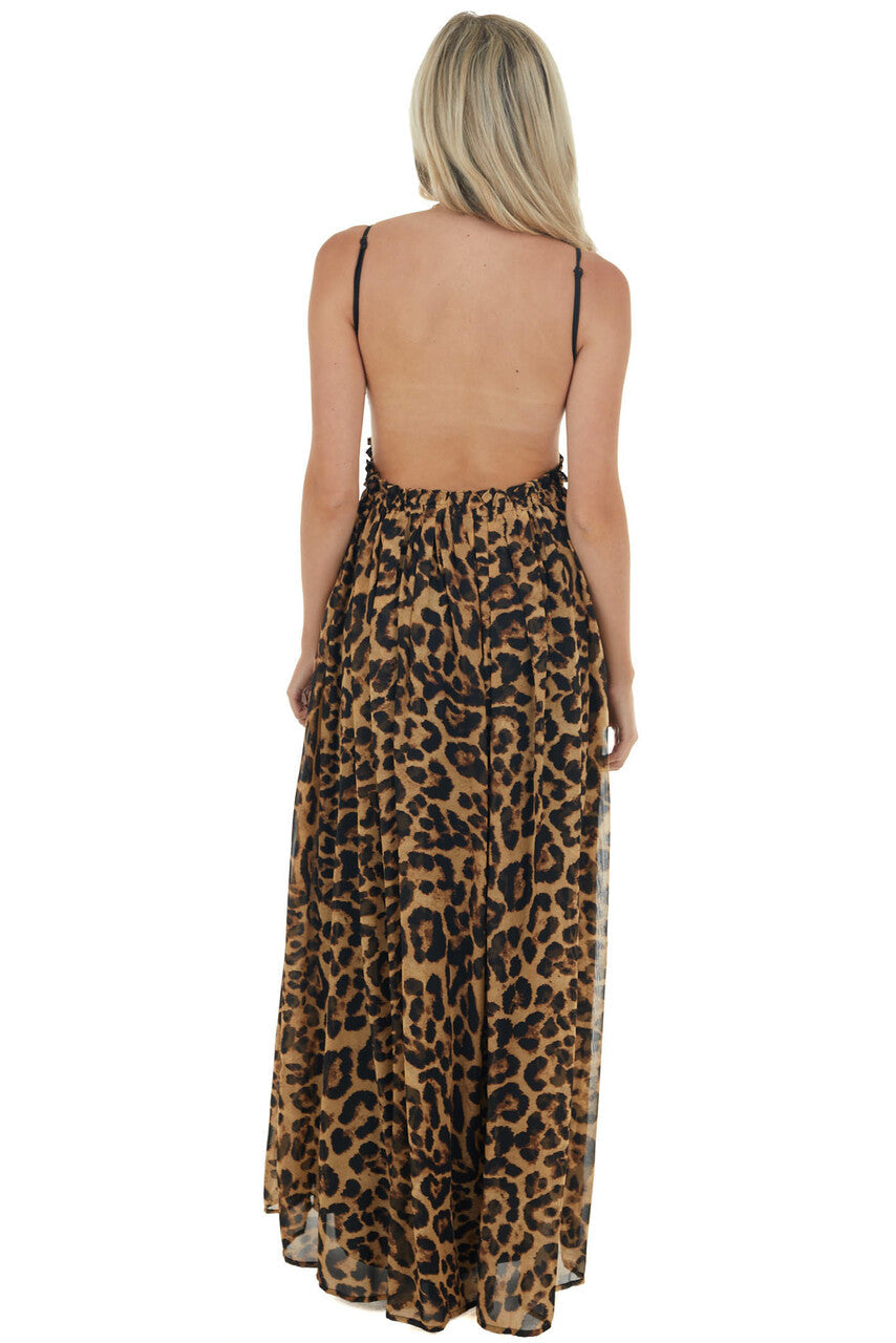 Leopard Print Open Back Sleeveless Maxi Dress