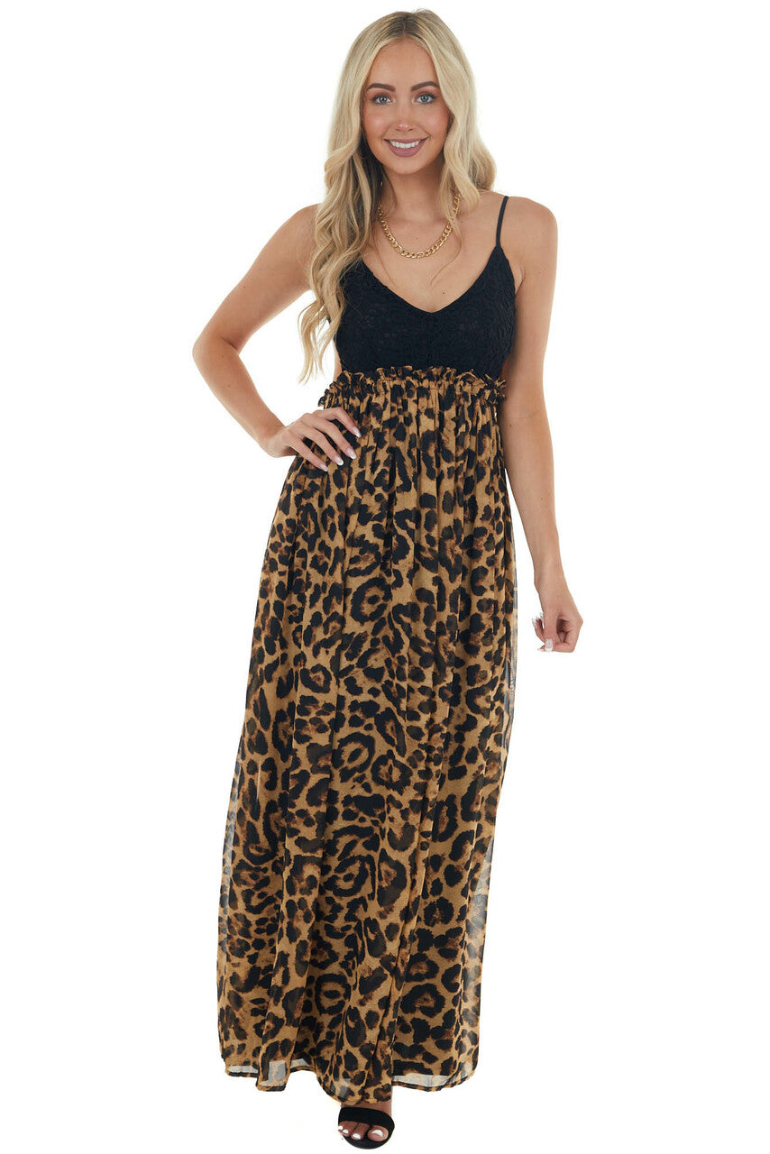Leopard Print Open Back Sleeveless Maxi Dress