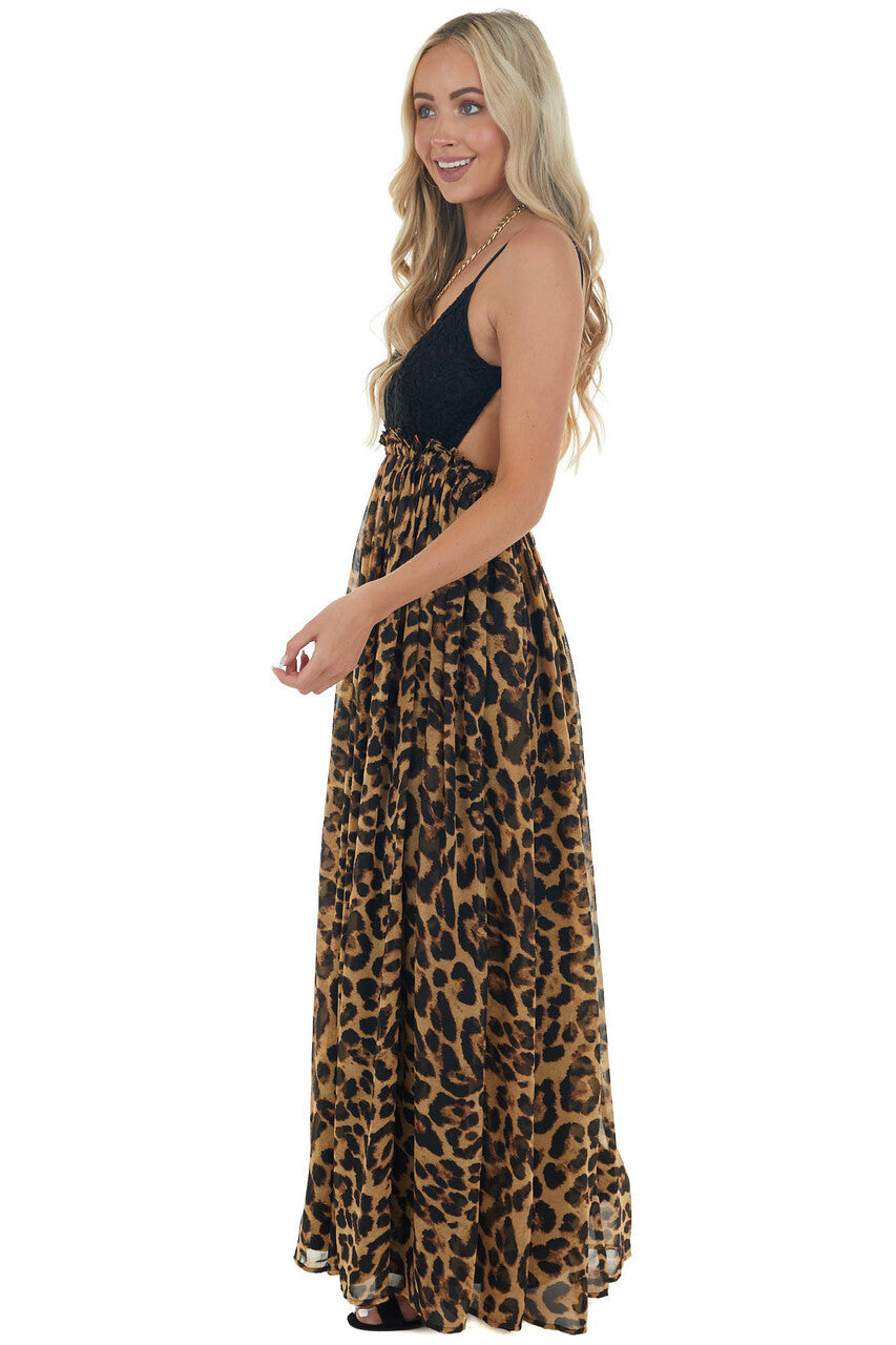 Leopard Print Open Back Sleeveless Maxi Dress