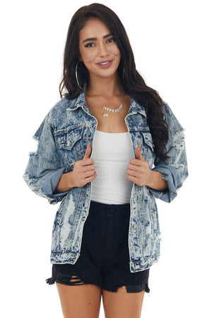 Light Acid Wash Denim Jacket with Distressed Details