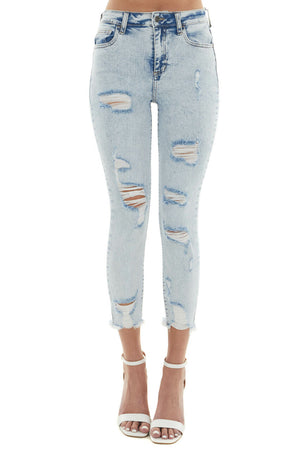 Light Acid Wash High Rise Cropped Skinny Jeans