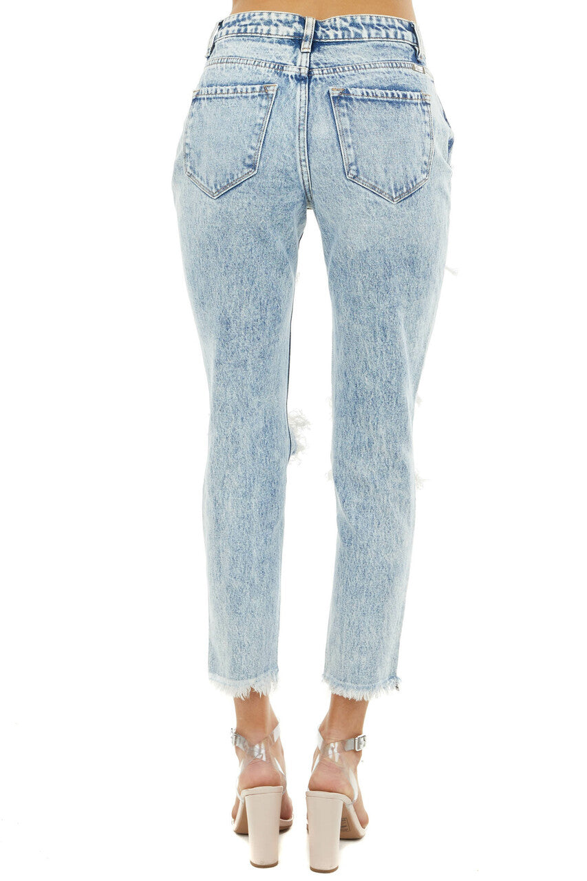 Light Acid Wash High Rise Distressed Boyfriend Jeans