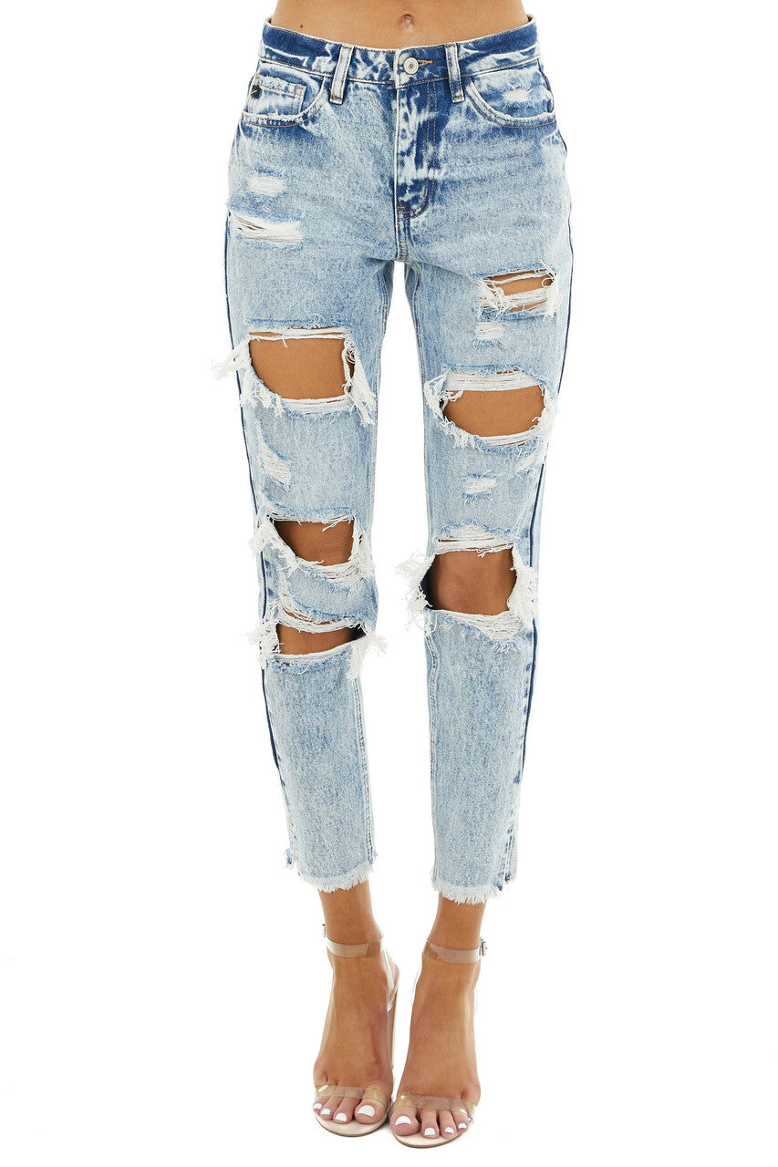 Light Acid Wash High Rise Distressed Boyfriend Jeans