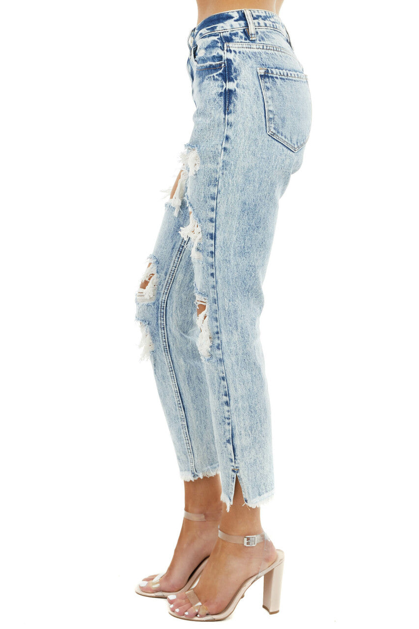 Light Acid Wash High Rise Distressed Boyfriend Jeans