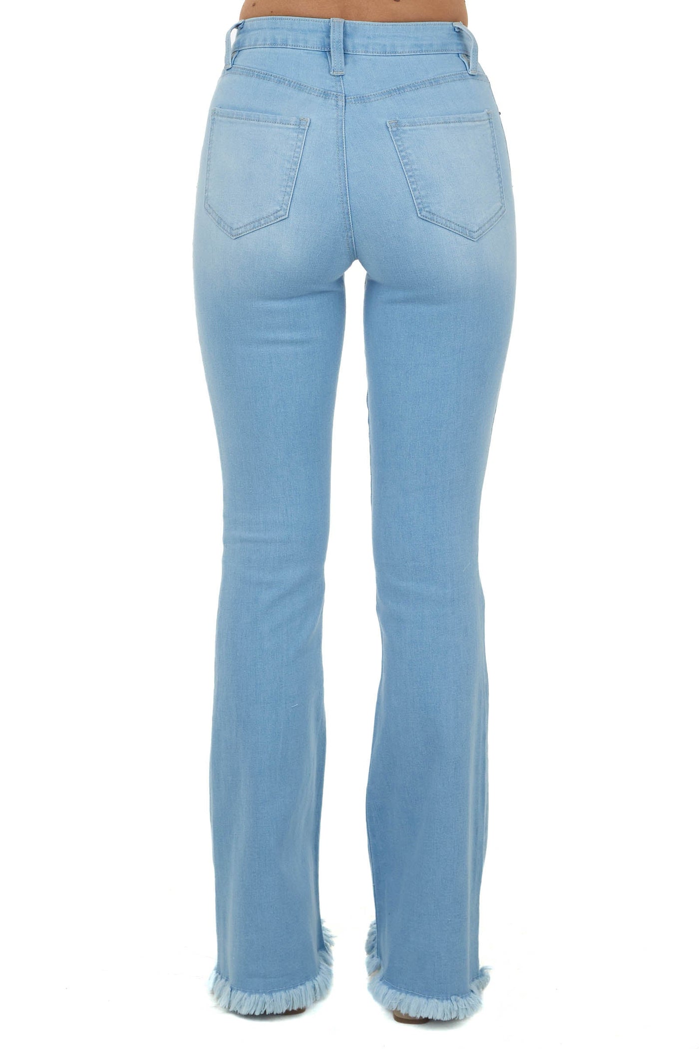 Light Knee Slit High Rise Frayed Flared Jeans