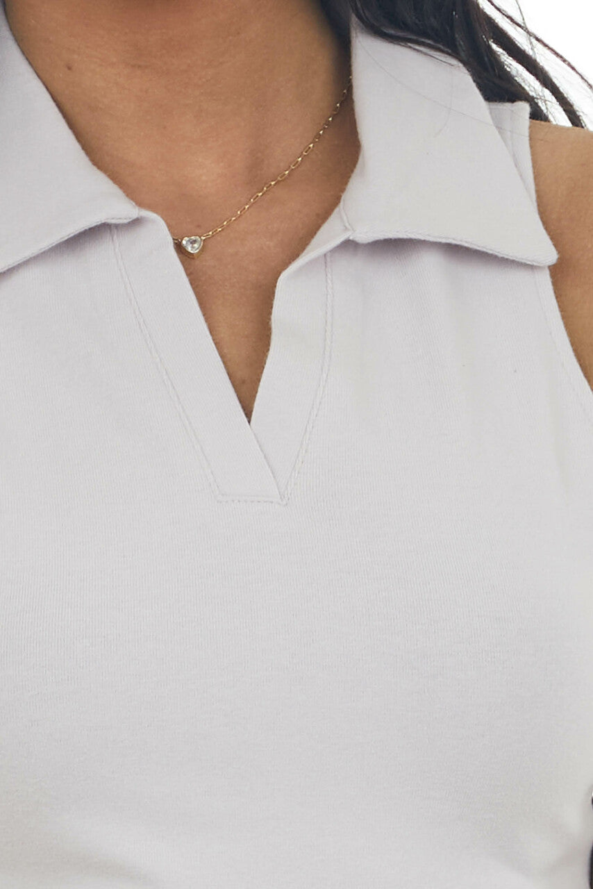 Light Mauve Collared Sleeveless Knit Crop Top