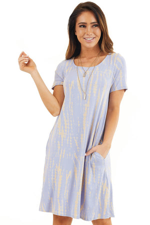 Light Periwinkle Short Tie Dye Dress with Criss Cross Back