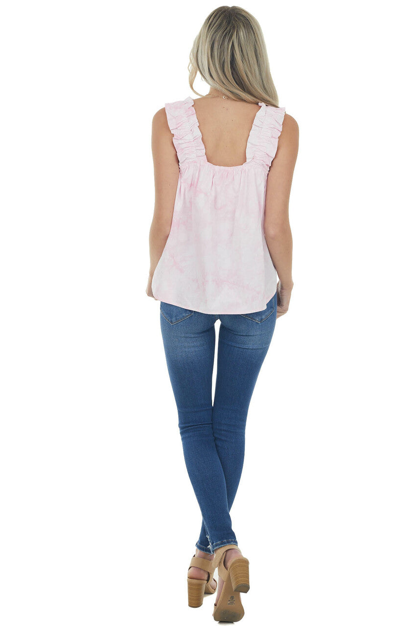Light Pink Acid Wash Tank with Ruffled Straps