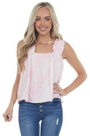 Light Pink Acid Wash Tank with Ruffled Straps