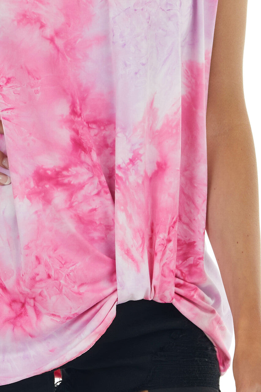 Light Raspberry Tie Dye Knit Muscle Tank with Twist Detail
