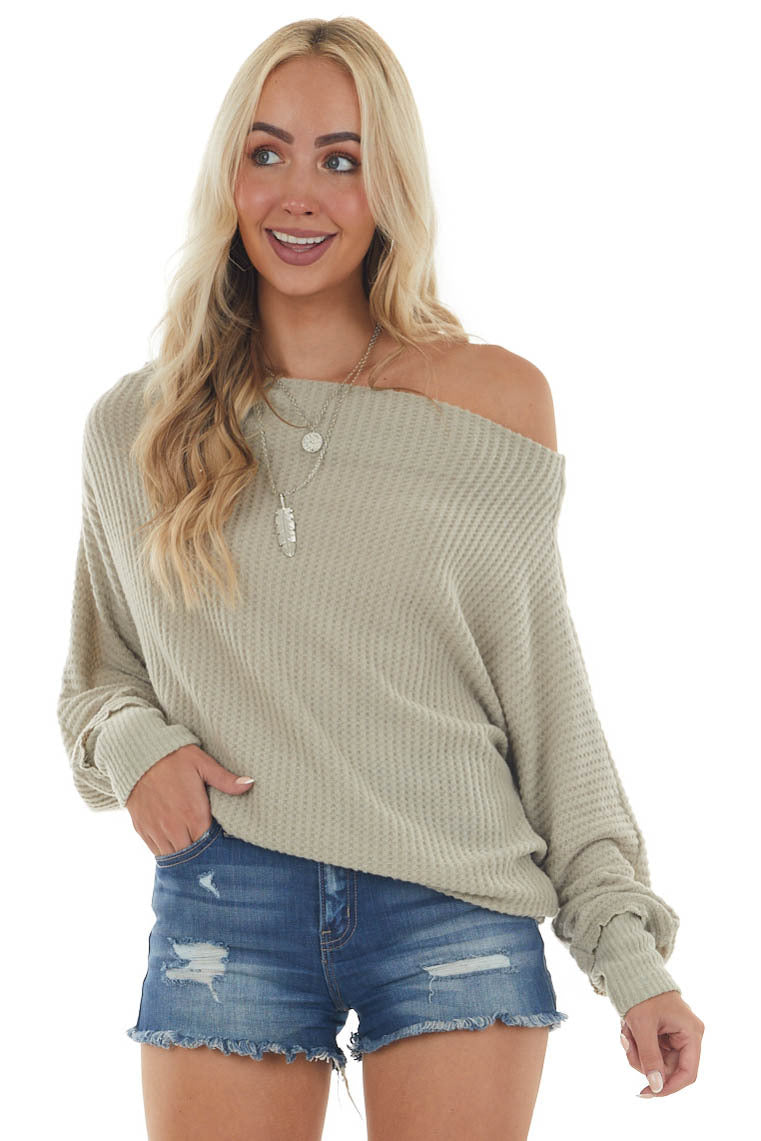 Light Sage Off the Shoulder Long Sleeve Top