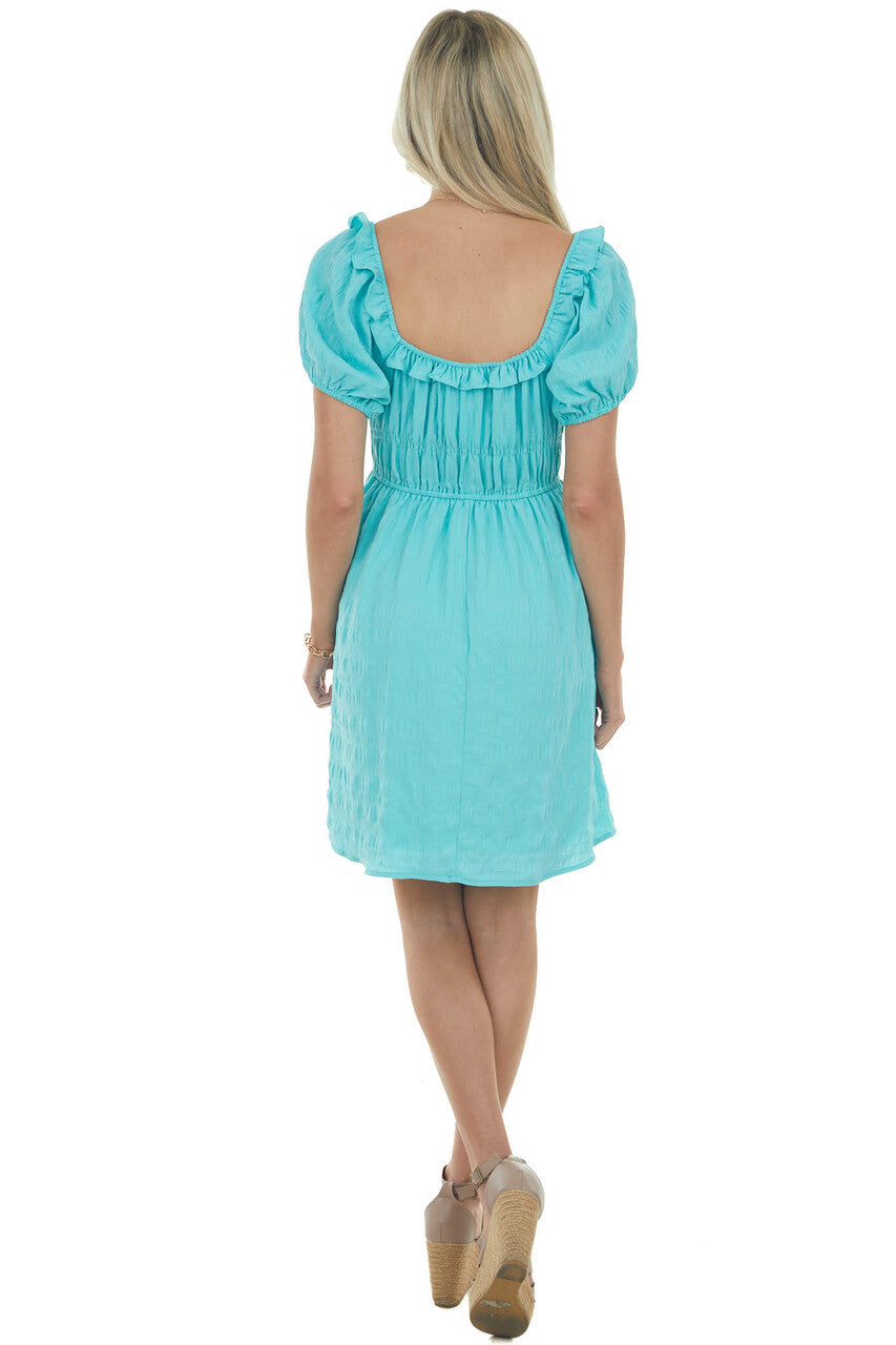 Light Teal Ruffle Detail Woven Short Dress