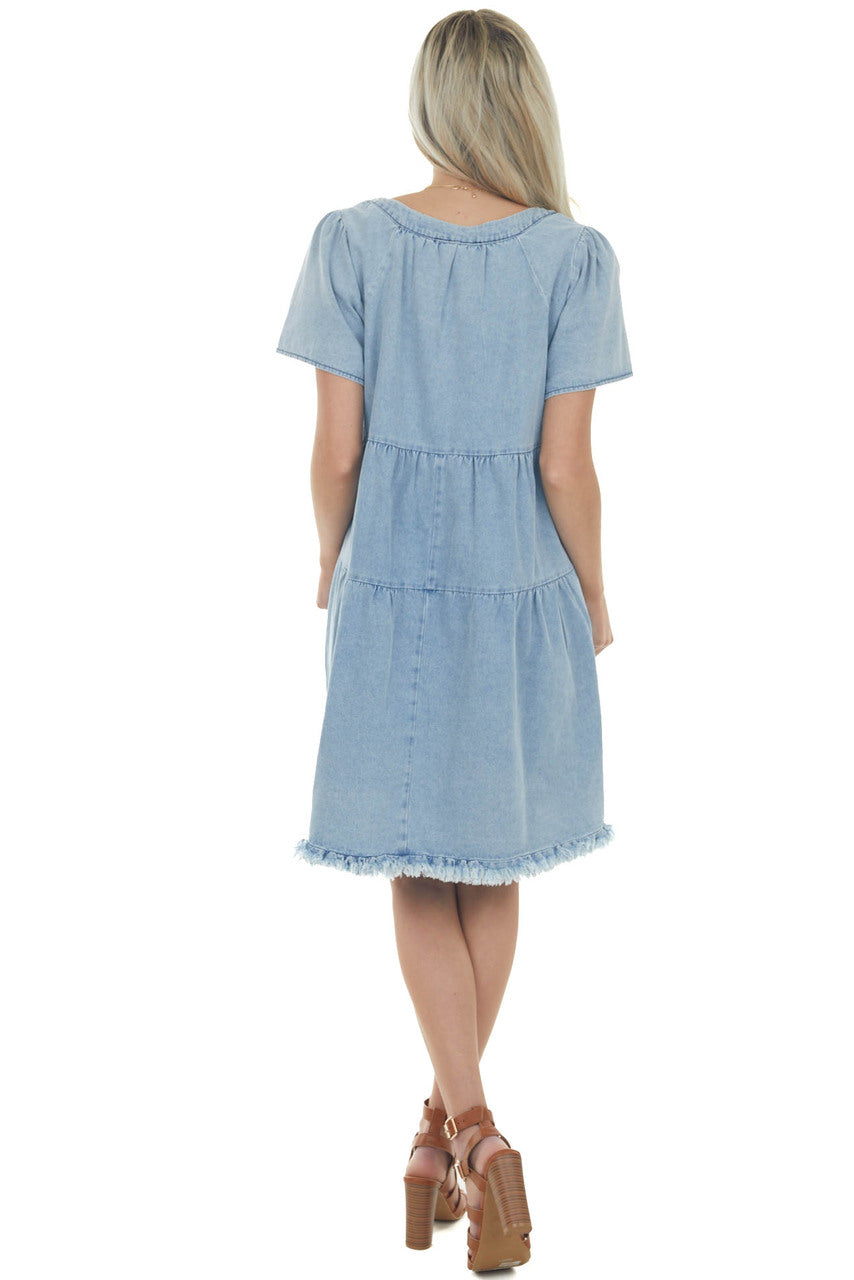 Light Vintage Wash Tiered Babydoll Denim Dress