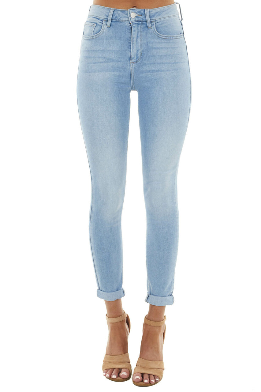 Light Wash Denim Mid Rise Jeans with Rolled Cuffs