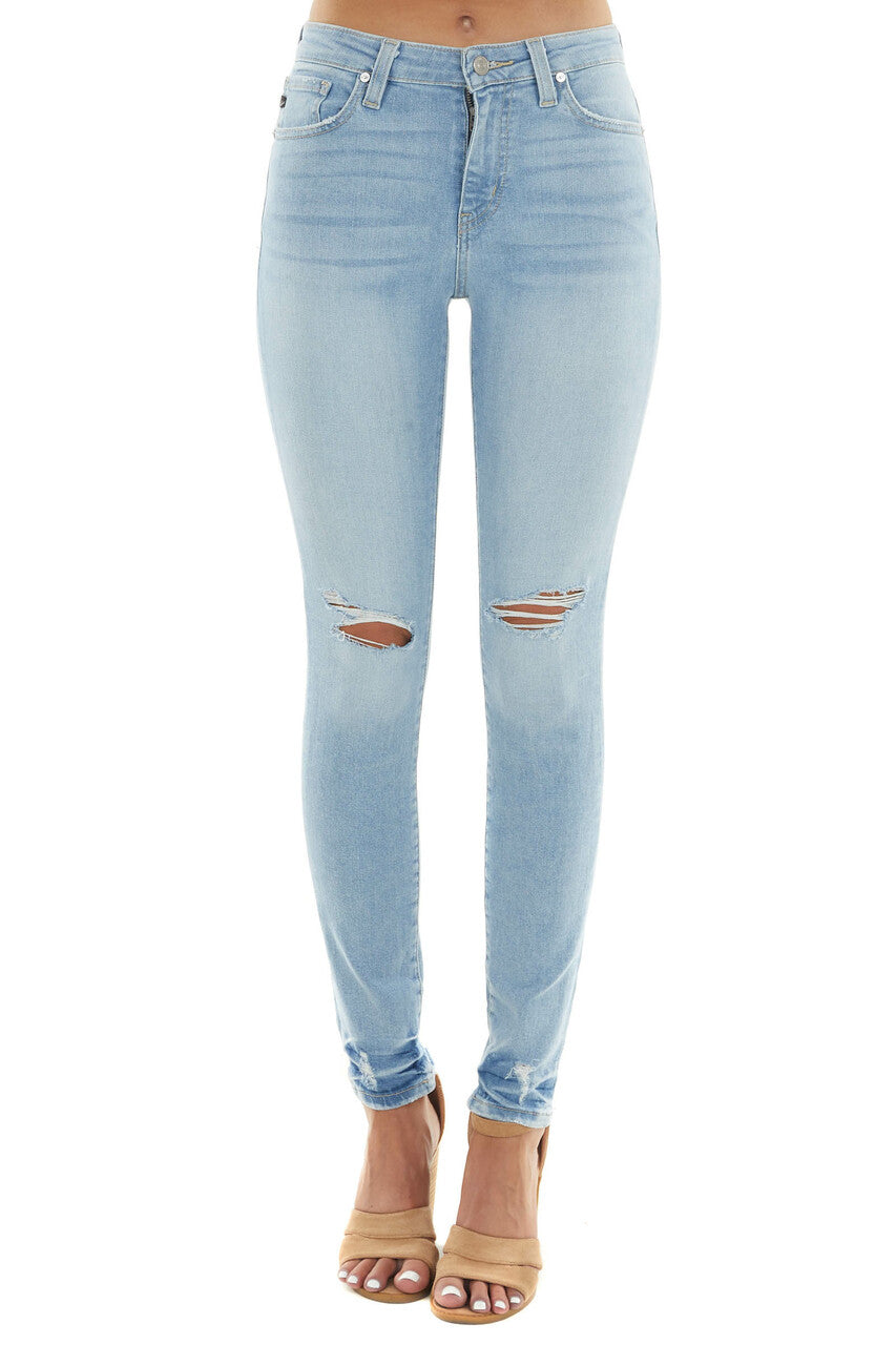 Light Wash High Rise Distressed Skinny Jeans 