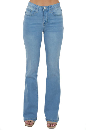 Light Wash High Rise Flare Jeans with Zipper Fly
