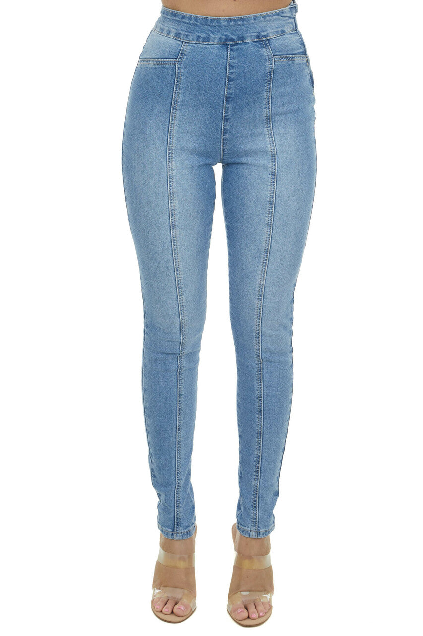 Light Wash High Rise Front Seam Skinny Jeans