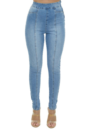 Light Wash High Rise Front Seam Skinny Jeans