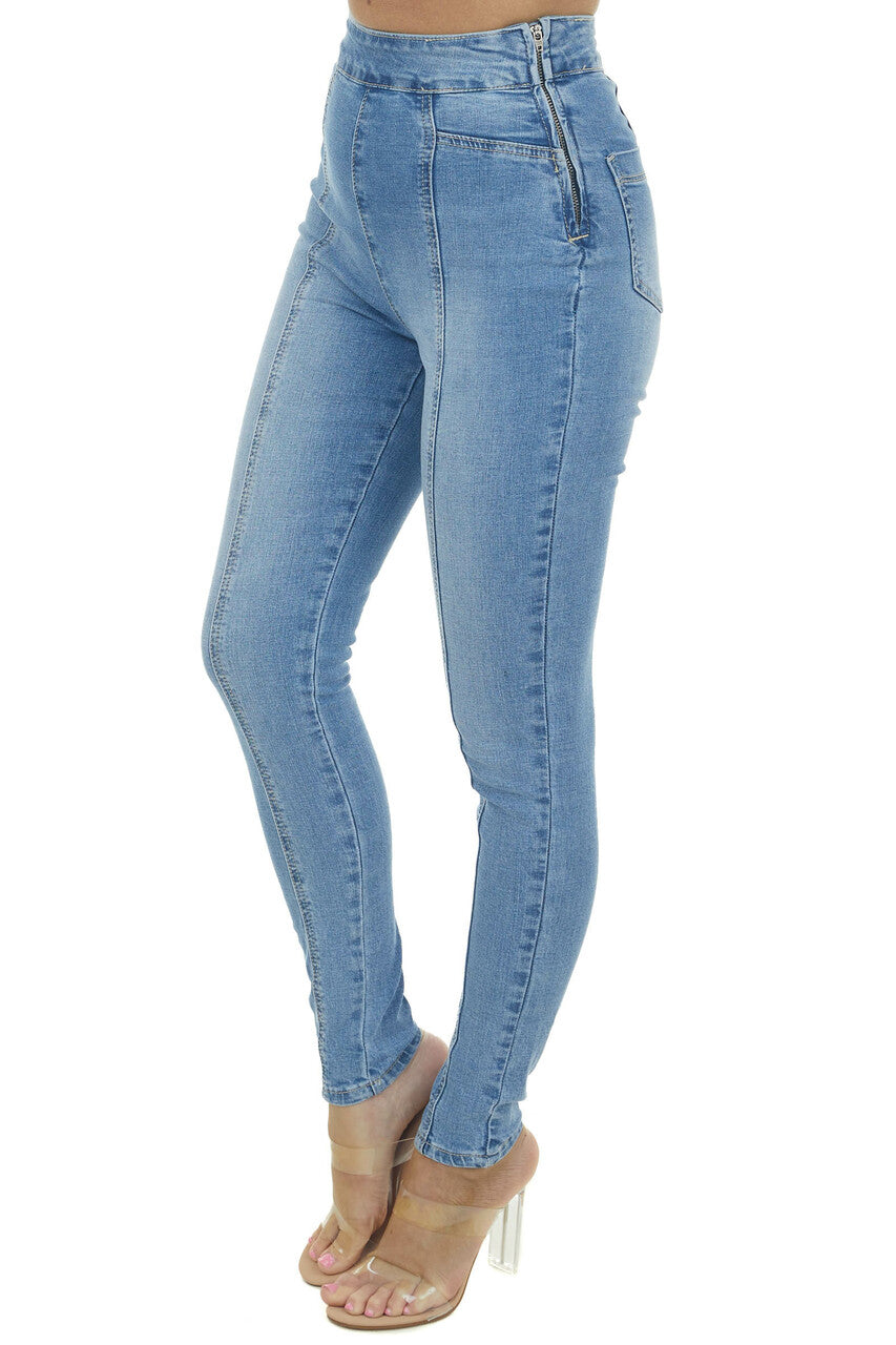 Light Wash High Rise Front Seam Skinny Jeans