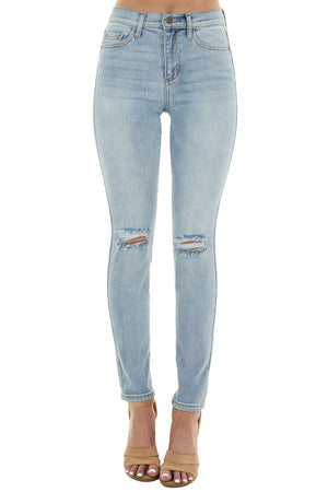 Light Wash High Rise Knee Torn Skinny Jeans 