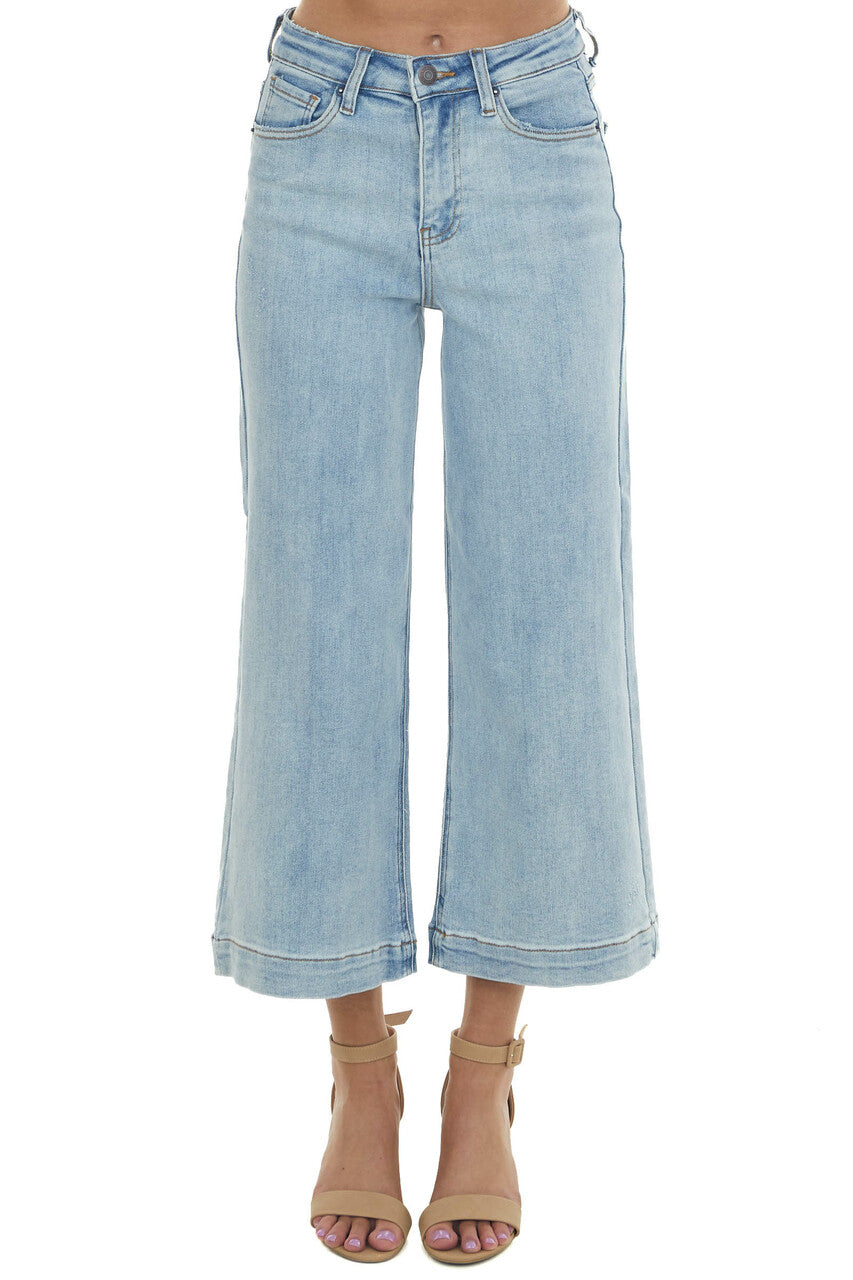 Light Wash High Rise Wide Leg Ankle Jeans