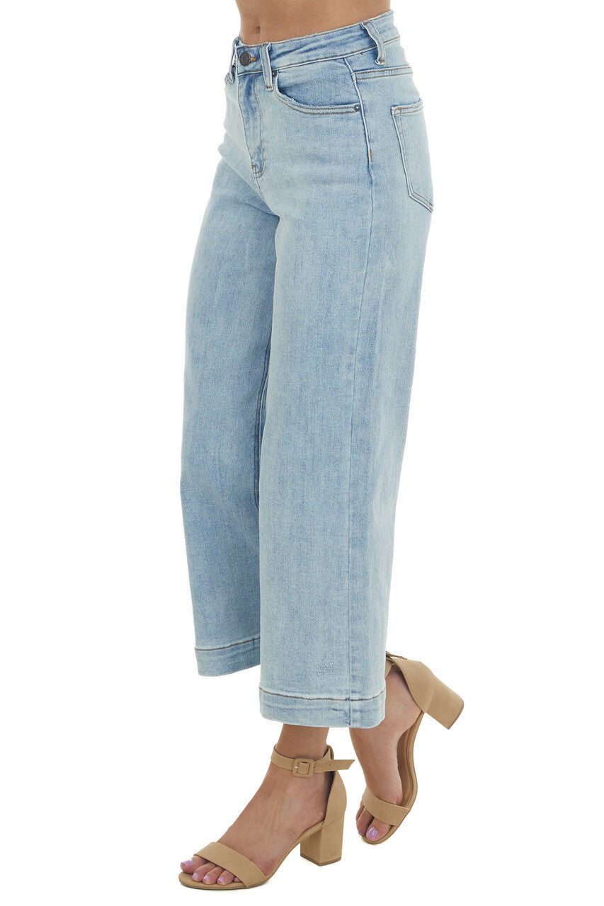Light Wash High Rise Wide Leg Ankle Jeans