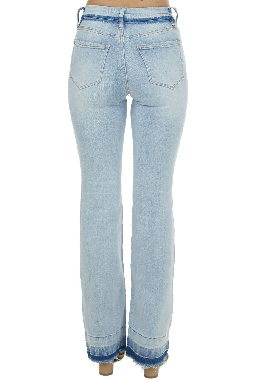 Light Wash Mid Rise Stretchy Denim Flare Jeans 