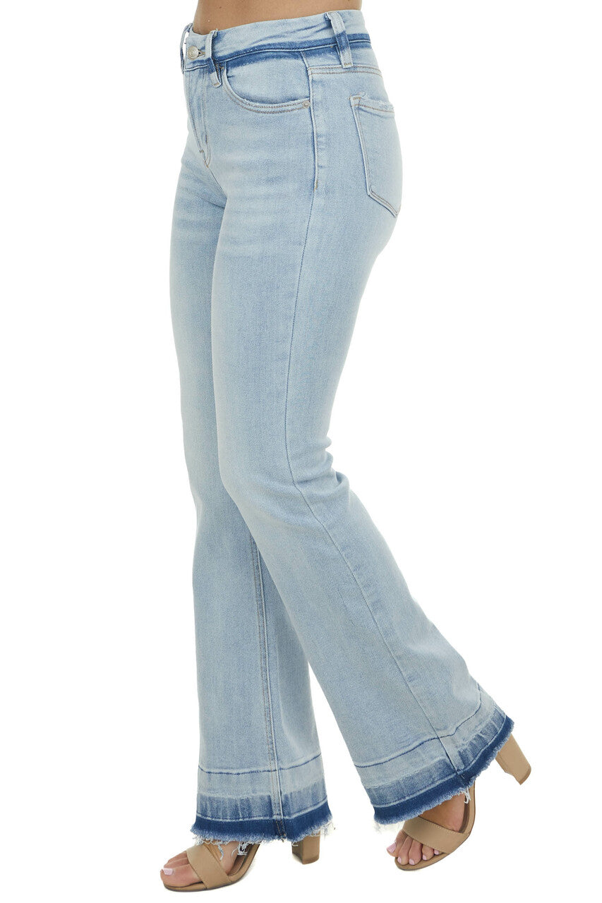 Light Wash Mid Rise Stretchy Denim Flare Jeans 