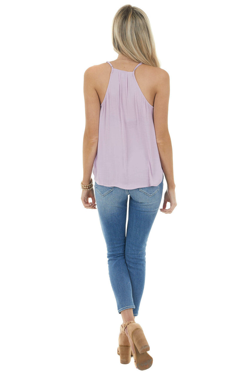 Lilac Sleeveless Surplice Cami Top with Eyelash Lace Detail