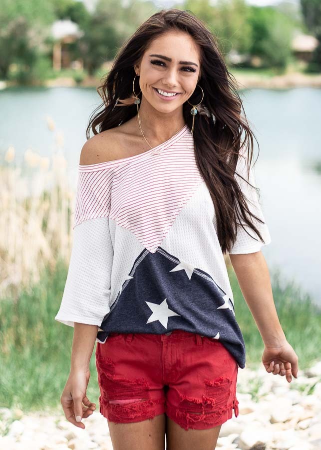 Lipstick Red Mid Rise Denim Shorts with Distressed Details