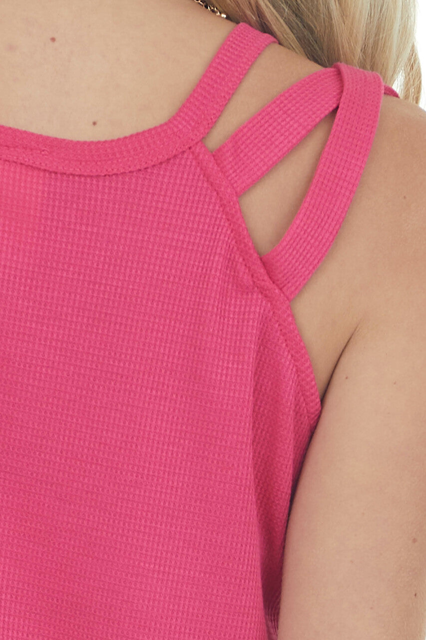 Magenta Waffle Knit Tank Top with Criss Cross Straps