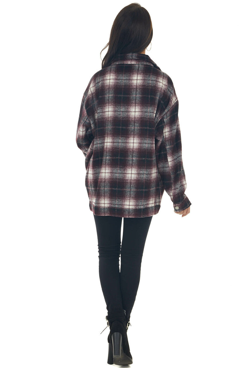 Mahogany Plaid Soft Button Up Shirt Jacket