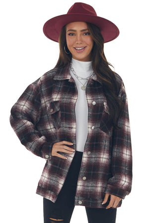 Mahogany Plaid Soft Button Up Shirt Jacket