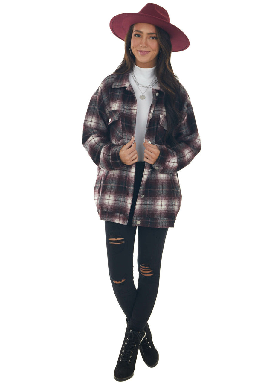 Mahogany Plaid Soft Button Up Shirt Jacket