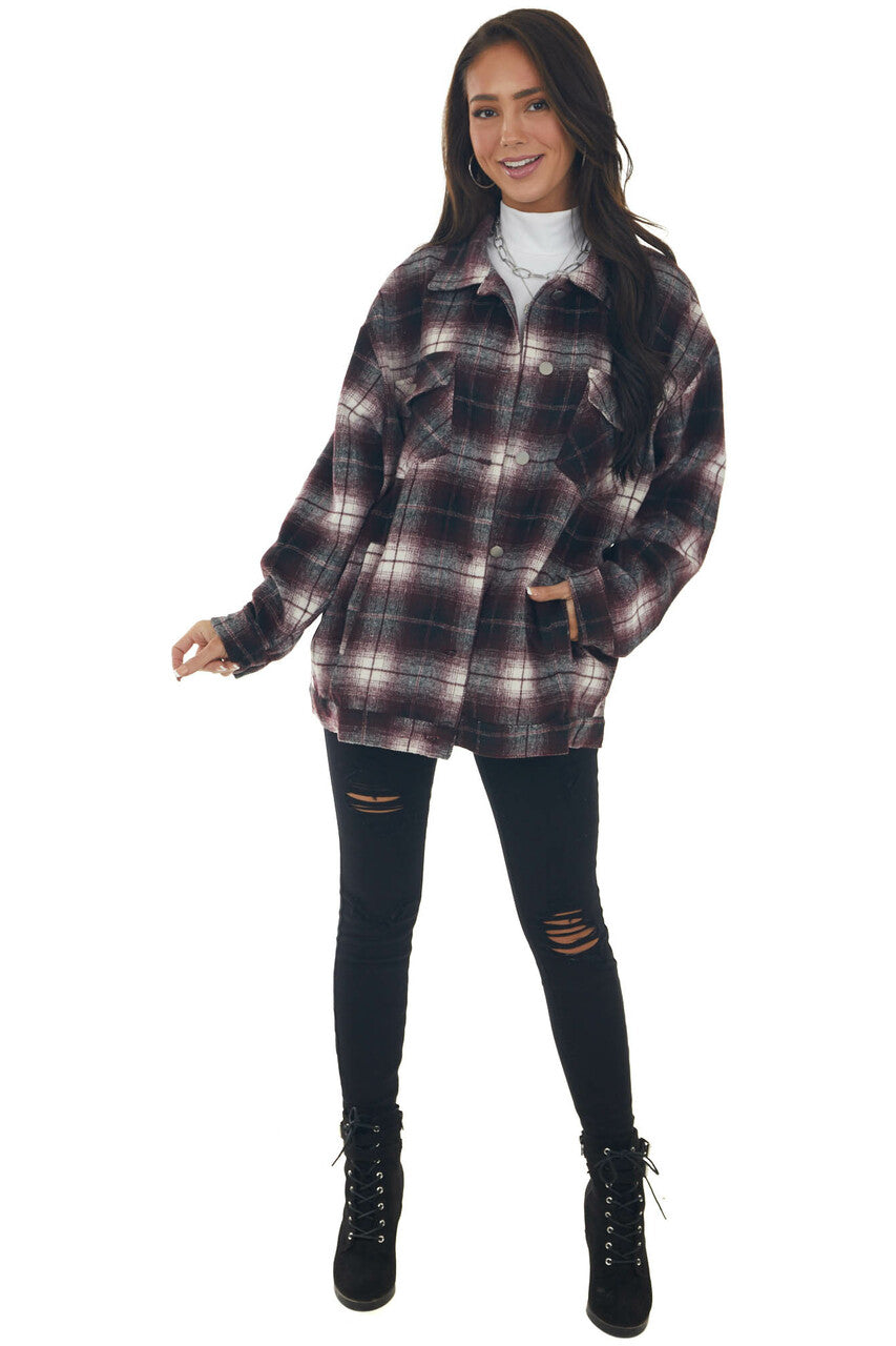 Mahogany Plaid Soft Button Up Shirt Jacket