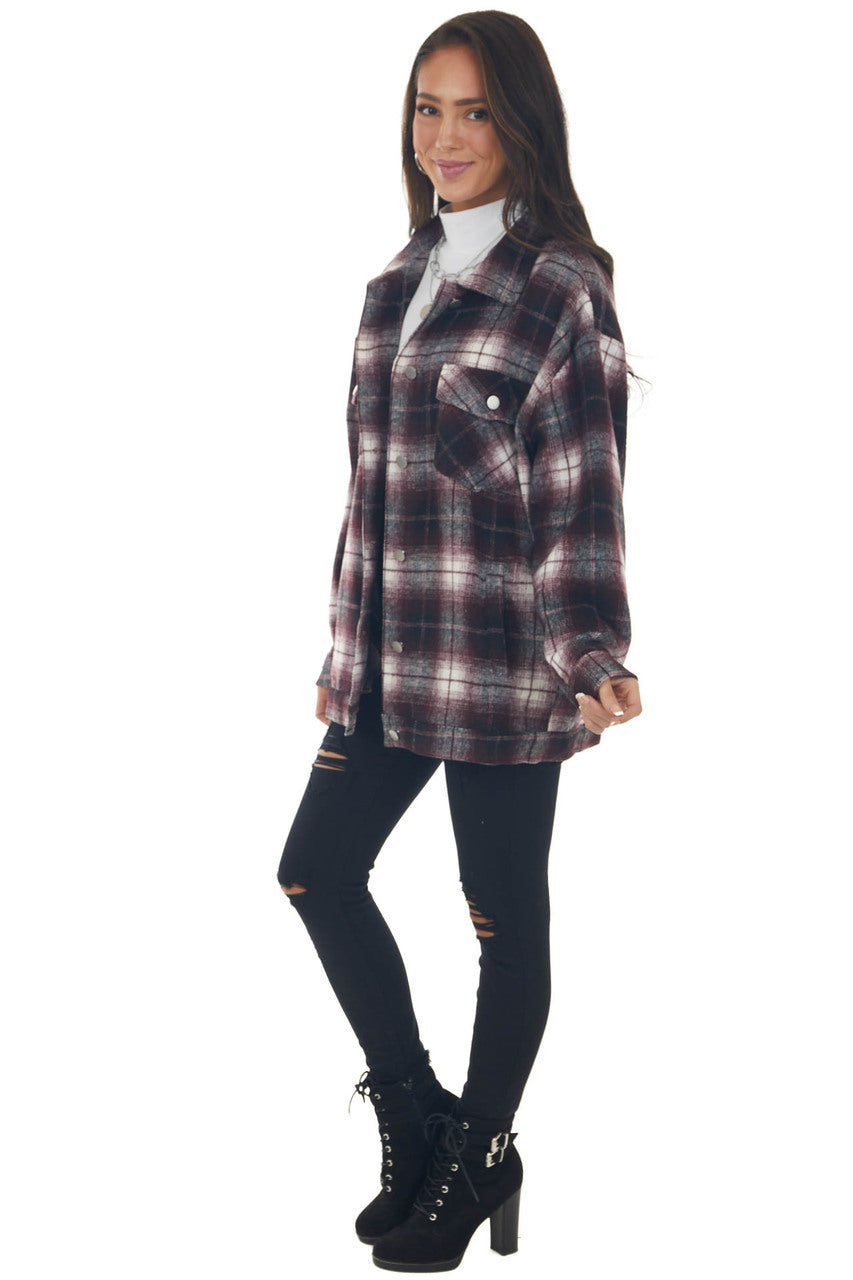 Mahogany Plaid Soft Button Up Shirt Jacket