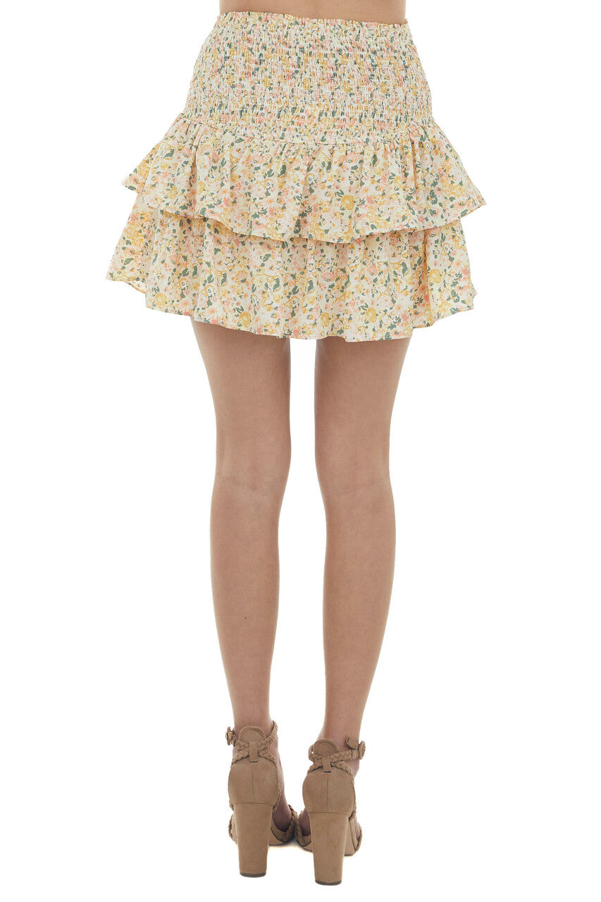 Mango Floral Print Tiered Mini Skirt