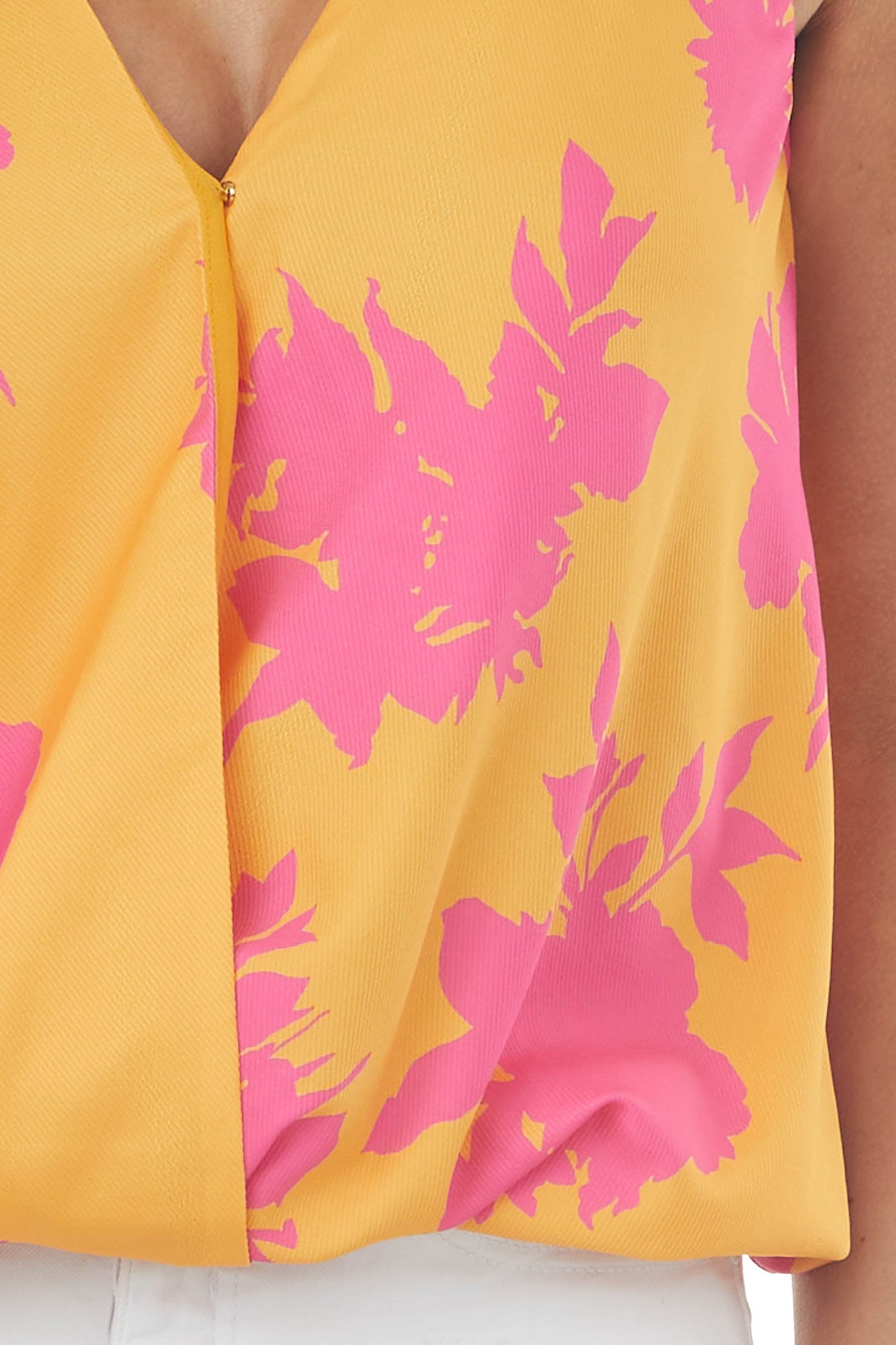 Marigold Floral Print Surplice Woven Tank Top