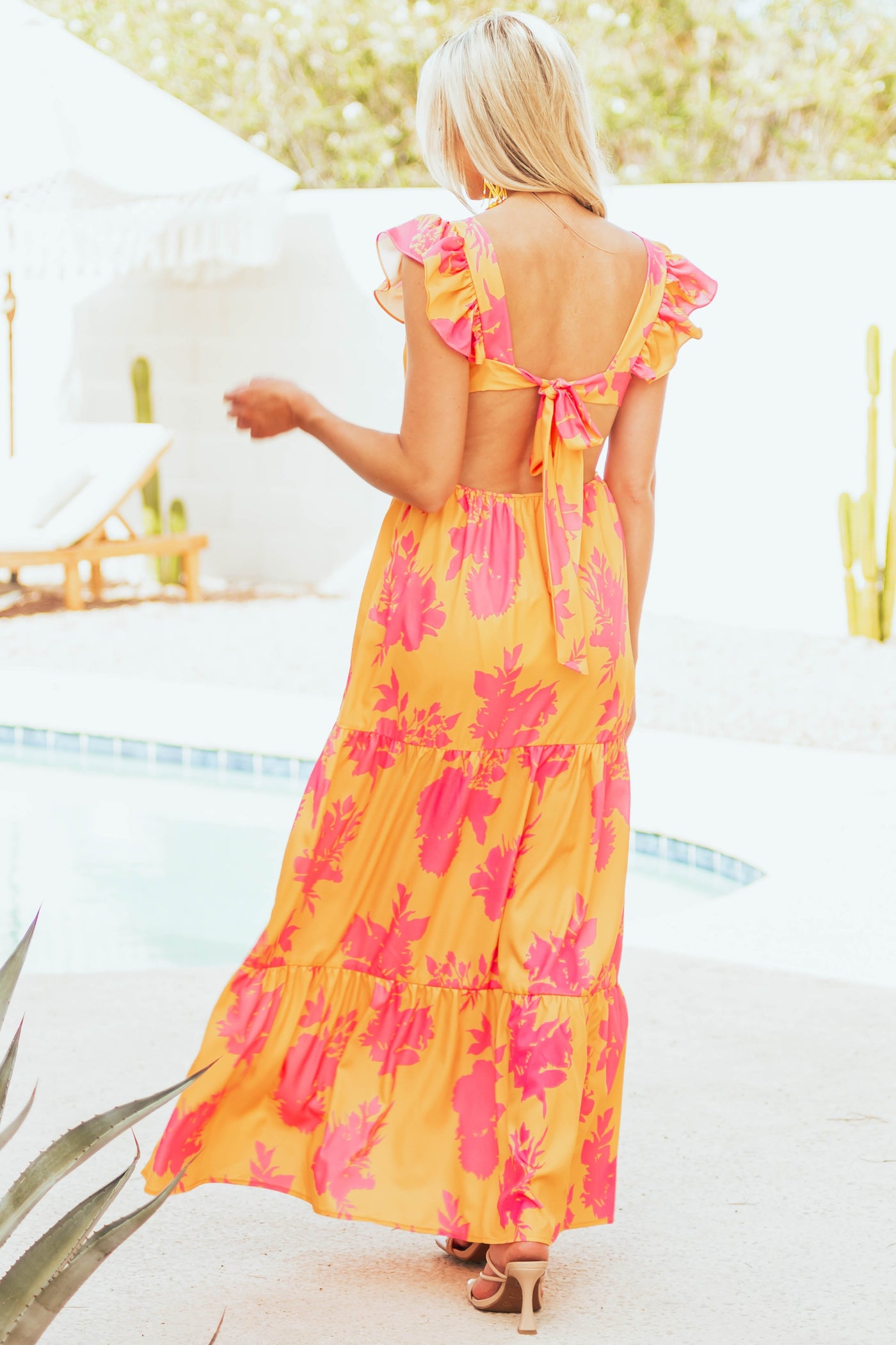 Marigold Floral Ruffle Strap Tiered Maxi Dress