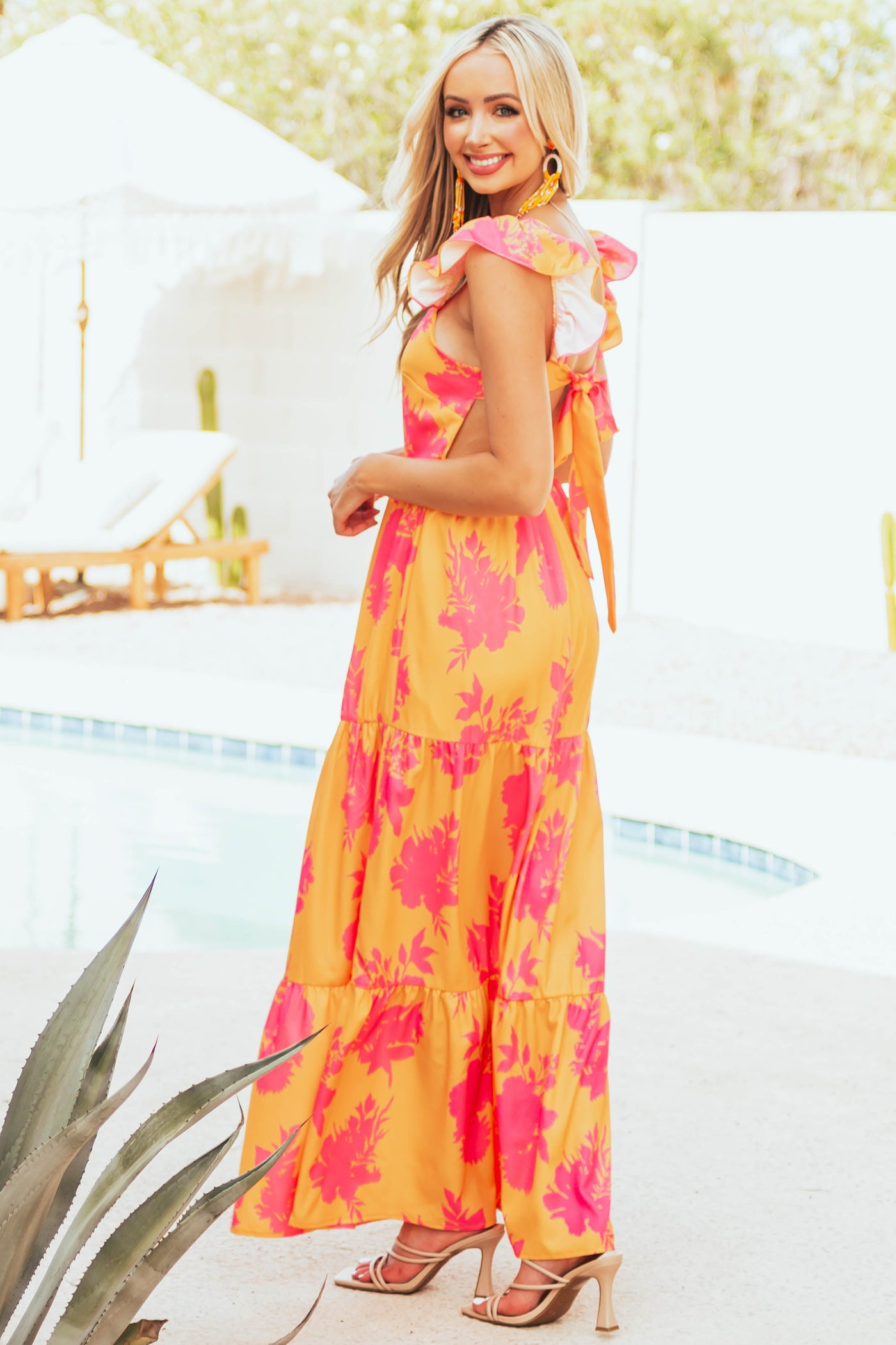 Marigold Floral Ruffle Strap Tiered Maxi Dress