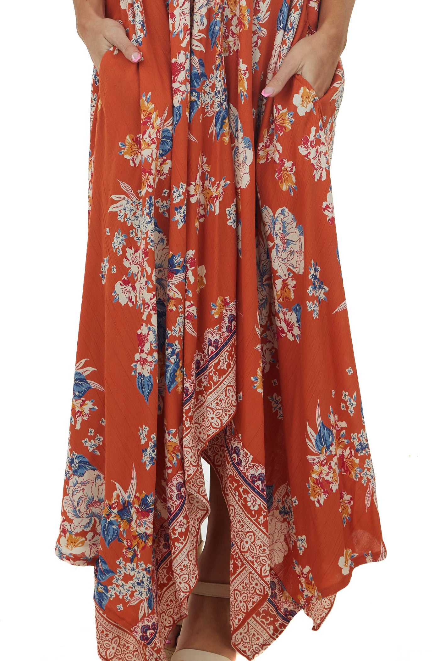 Marmalade Floral Print Handkerchief Hemline Dress