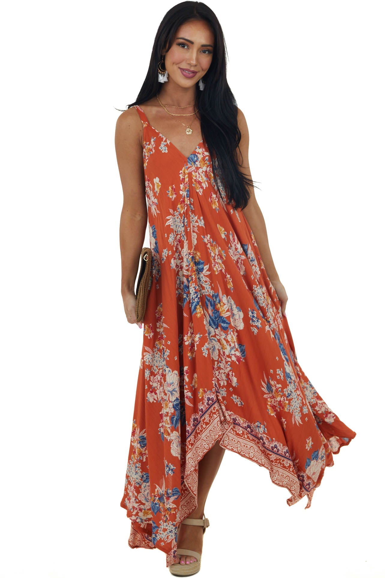 Marmalade Floral Print Handkerchief Hemline Dress