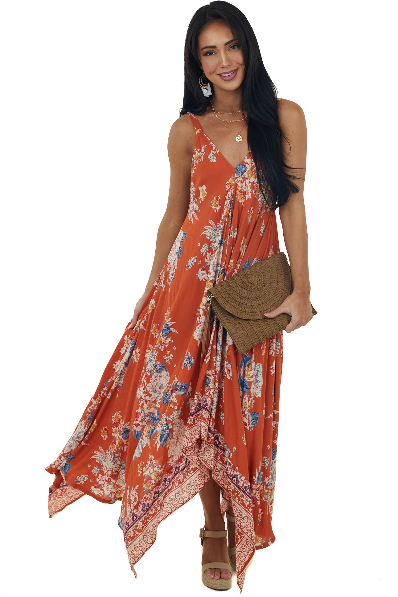 Marmalade Floral Print Handkerchief Hemline Dress